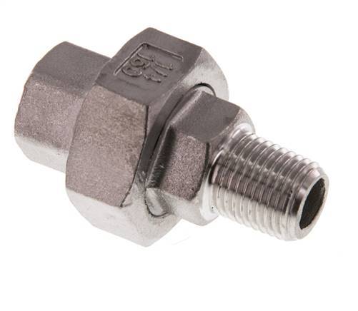 Rp 1/4'' x R 1/4'' F/M Stainless steel Double Nipple 3-pieces with Flat sealing 16 Bar