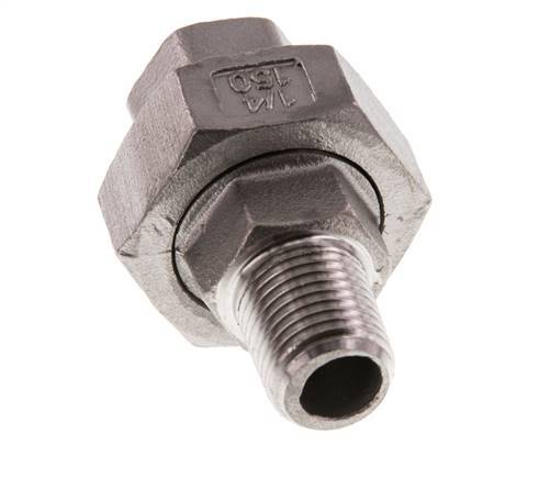 Rp 1/4'' x R 1/4'' F/M Stainless steel Double Nipple 3-pieces with Flat sealing 16 Bar