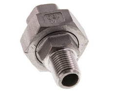 Rp 1/4'' x R 1/4'' F/M Stainless steel Double Nipple 3-pieces with Flat sealing 16 Bar