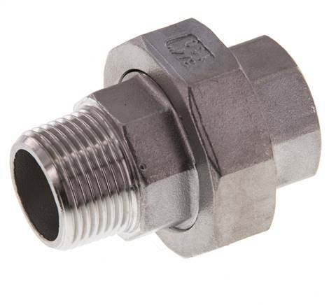 Rp 3/4'' x R 3/4'' F/M Stainless steel Double Nipple 3-pieces with Flat sealing 16 Bar