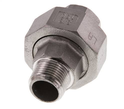 Rp 3/8'' x R 3/8'' F/M Stainless steel Double Nipple 3-pieces with Flat sealing 16 Bar