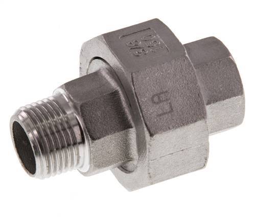 Rp 3/8'' x R 3/8'' F/M Stainless steel Double Nipple 3-pieces with Flat sealing 16 Bar