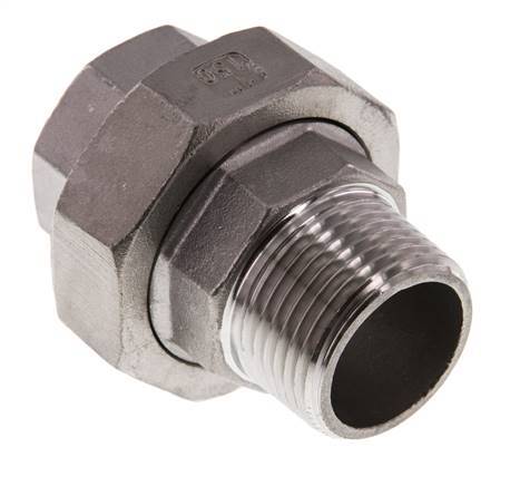 Rp 1'' x R 1'' F/M Stainless steel Double Nipple 3-pieces with Flat sealing 16 Bar