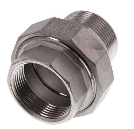 Rp 1 1/2'' x R 1 1/2'' F/M Stainless steel Double Nipple 3-pieces with Flat sealing 16 Bar