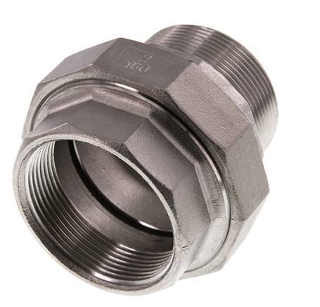 Rp 2'' x R 2'' F/M Stainless steel Double Nipple 3-pieces with Flat sealing 16 Bar