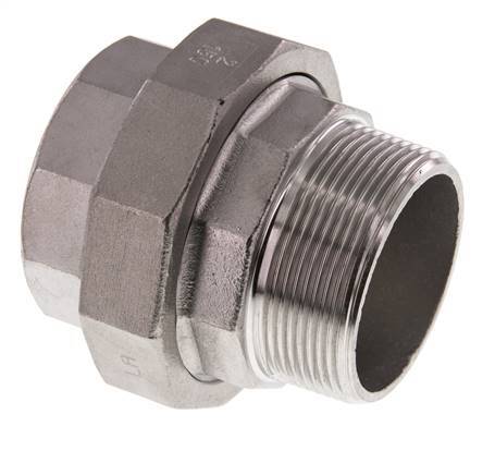 Rp 2'' x R 2'' F/M Stainless steel Double Nipple 3-pieces with Flat sealing 16 Bar