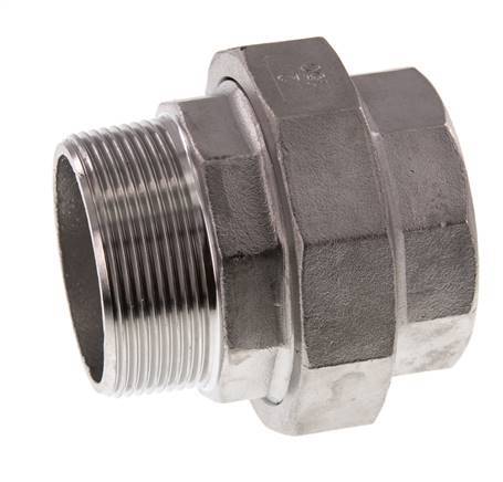 Rp 2'' x R 2'' F/M Stainless steel Double Nipple 3-pieces with Flat sealing 16 Bar