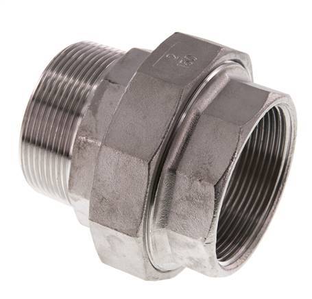 Rp 2'' x R 2'' F/M Stainless steel Double Nipple 3-pieces with Flat sealing 16 Bar