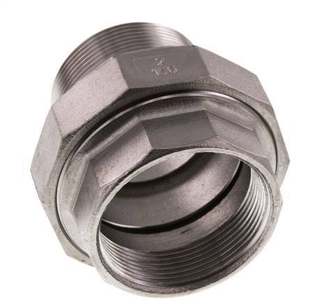 Rp 2'' x R 2'' F/M Stainless steel Double Nipple 3-pieces with Flat sealing 16 Bar