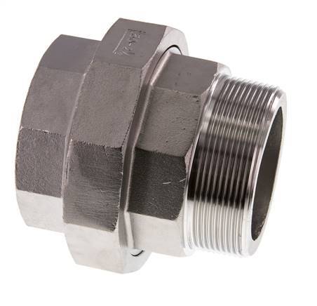 Rp 2 1/2'' x R 2 1/2'' F/M Stainless steel Double Nipple 3-pieces with Flat sealing 16 Bar