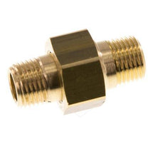 R 1/8'' Brass Double Nipple 3-pieces with Conically sealing 16 Bar [2 Pieces]