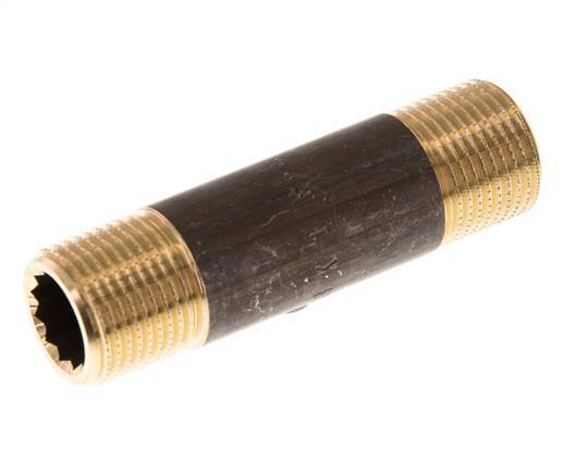 G 3/8'' Brass Double Pipe Nipple 16 Bar DIN 2982 - 60mm