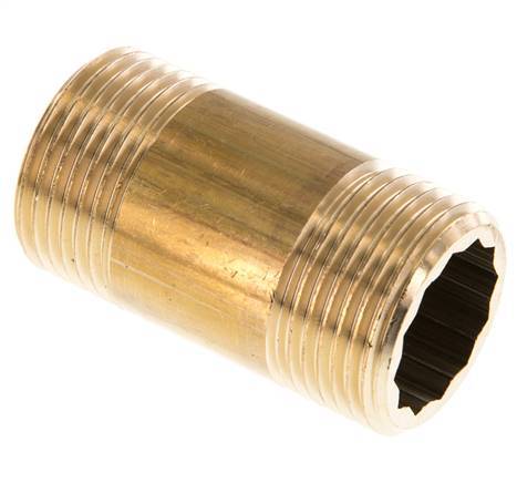 G 1'' Brass Double Pipe Nipple 16 Bar DIN 2982 - 60mm