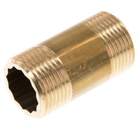 G 1'' Brass Double Pipe Nipple 16 Bar DIN 2982 - 60mm