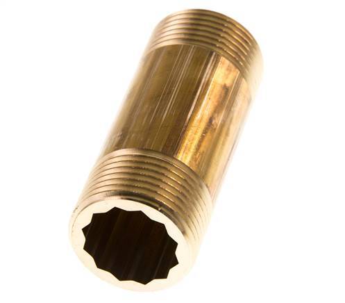 G 1'' Brass Double Pipe Nipple 16 Bar DIN 2982 - 80mm