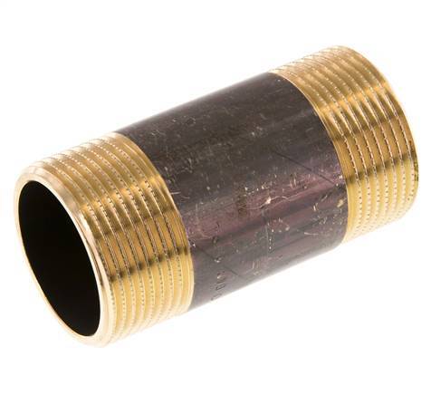 G 1 1/4'' Brass Double Pipe Nipple 16 Bar DIN 2982 - 80mm