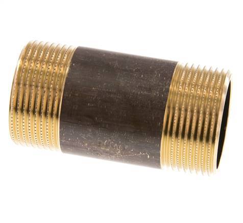 G 1 1/4'' Brass Double Pipe Nipple 16 Bar DIN 2982 - 80mm