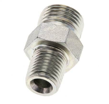 UN 11/16''-16 x 1/4'' NPT Zinc plated Steel Double Nipple ORFS 630 Bar - Hydraulic