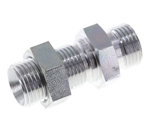 G 1/2'' Zinc plated Steel Bulkhead Double nipple 350 Bar - Hydraulic
