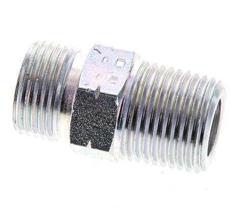 UN 13/16''-16 x 1/2'' NPT Zinc plated Steel Double Nipple ORFS 630 Bar - Hydraulic