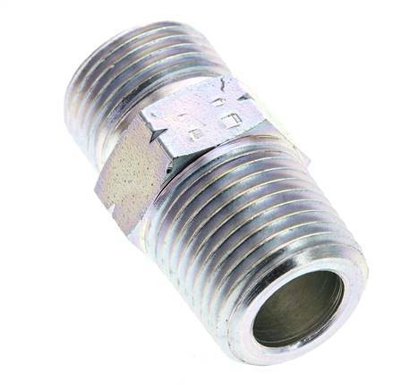 UN 13/16''-16 x 1/2'' NPT Zinc plated Steel Double Nipple ORFS 630 Bar - Hydraulic