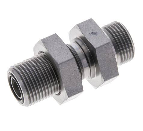 UN 13/16''-16 Male Zinc plated Steel Bulkhead Fitting ORFS 630 Bar - Hydraulic