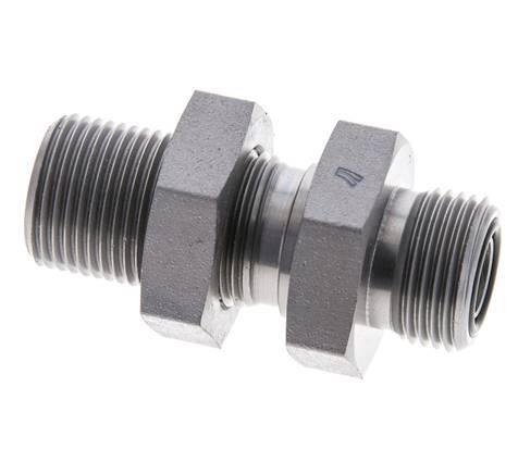 UN 13/16''-16 Male Zinc plated Steel Bulkhead Fitting ORFS 630 Bar - Hydraulic