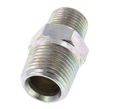 3/8'' NPT x 1/2'' NPT Zinc plated Steel Double Nipple 210 Bar - Hydraulic