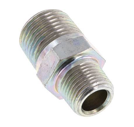 3/8'' NPT x 1/2'' NPT Zinc plated Steel Double Nipple 210 Bar - Hydraulic