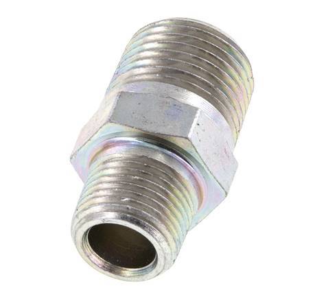 3/8'' NPT x 1/2'' NPT Zinc plated Steel Double Nipple 210 Bar - Hydraulic