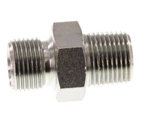 3/8'' NPT x G 3/8'' Zinc plated Steel Double Nipple 3-pieces 700 Bar - Hydraulic