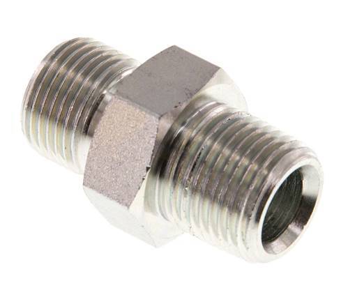 3/8'' NPT x G 3/8'' Zinc plated Steel Double Nipple 3-pieces 700 Bar - Hydraulic