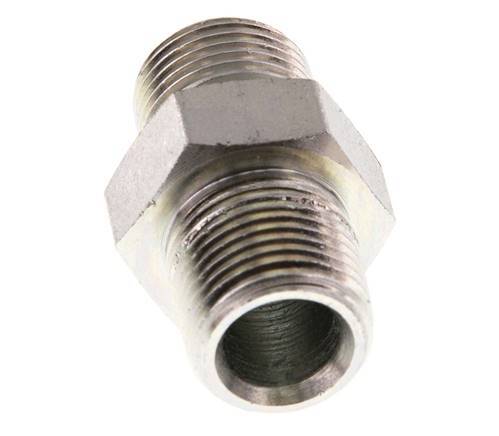 3/8'' NPT x G 3/8'' Zinc plated Steel Double Nipple 3-pieces 700 Bar - Hydraulic