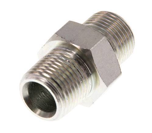 3/8'' NPT x G 3/8'' Zinc plated Steel Double Nipple 3-pieces 700 Bar - Hydraulic