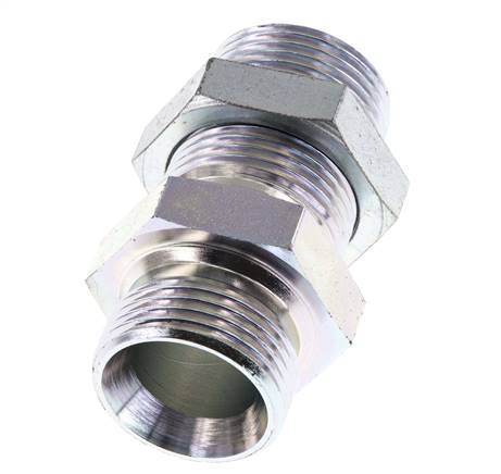 G 1'' Zinc plated Steel Bulkhead Double nipple 225 Bar - Hydraulic