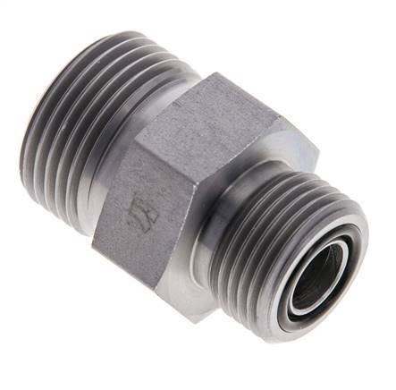 UNS 1''-14 x UN 13/16''-16 Zinc plated Steel Double Nipple ORFS 400 Bar - Hydraulic