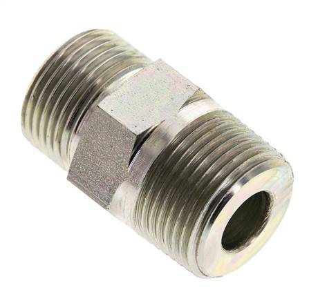 UNS 1''-14 x 3/4'' NPT Zinc plated Steel Double Nipple ORFS 400 Bar - Hydraulic