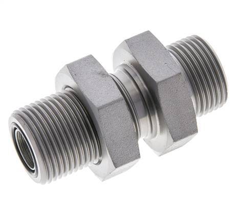 UNS 1''-14 Male Zinc plated Steel Bulkhead Fitting ORFS 400 Bar - Hydraulic
