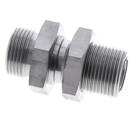 UN 1-3/16''-12 Male Zinc plated Steel Bulkhead Fitting ORFS 400 Bar - Hydraulic