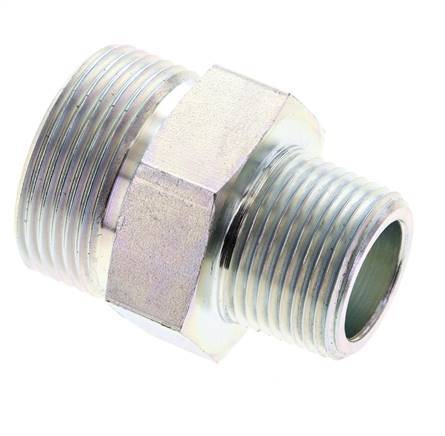 UN 1-7/16''-12 x 3/4'' NPT Zinc plated Steel Double Nipple ORFS 400 Bar - Hydraulic