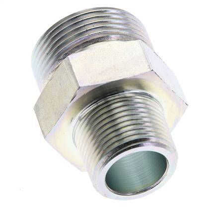 UN 1-7/16''-12 x 3/4'' NPT Zinc plated Steel Double Nipple ORFS 400 Bar - Hydraulic