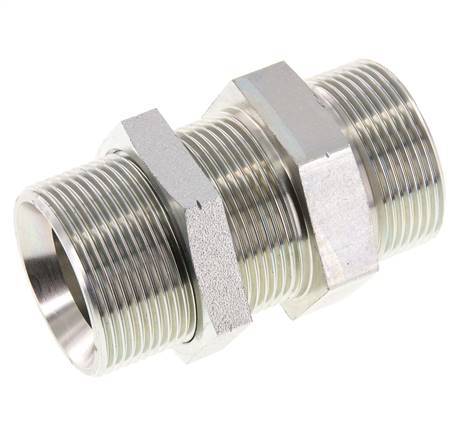 G 1 1/2'' Zinc plated Steel Bulkhead Double nipple 190 Bar - Hydraulic