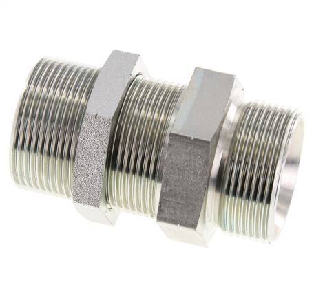 G 1 1/2'' Zinc plated Steel Bulkhead Double nipple 190 Bar - Hydraulic