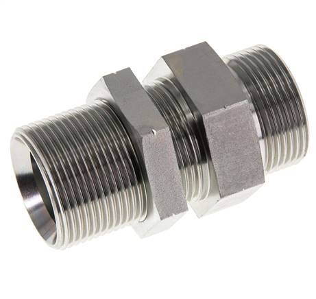 G 1 1/4'' Zinc plated Steel Bulkhead Double nipple 190 Bar - Hydraulic