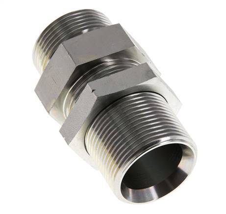 G 1 1/4'' Zinc plated Steel Bulkhead Double nipple 190 Bar - Hydraulic