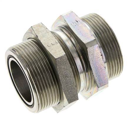 UN 2''-12 Male Zinc plated Steel Bulkhead Fitting ORFS 250 Bar - Hydraulic