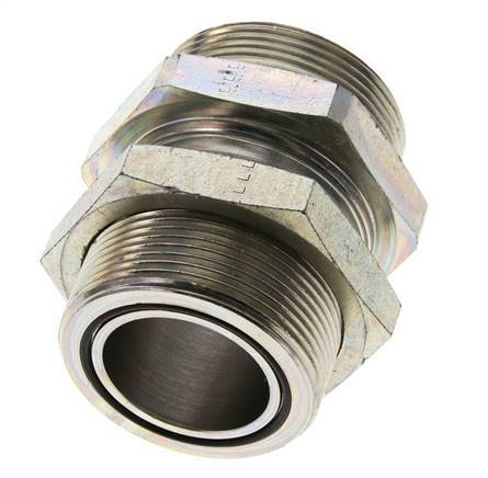 UN 2''-12 Male Zinc plated Steel Bulkhead Fitting ORFS 250 Bar - Hydraulic