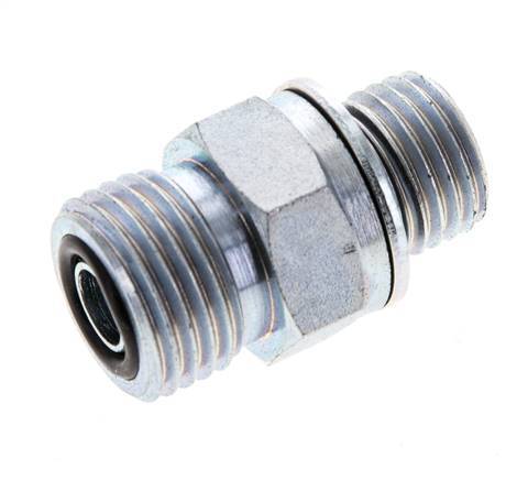 UN 11/16''-16 x M14x1.5 Zinc plated Steel Double Nipple ORFS 630 Bar - Hydraulic