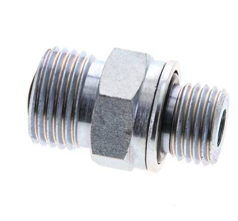 UN 11/16''-16 x M14x1.5 Zinc plated Steel Double Nipple ORFS 630 Bar - Hydraulic