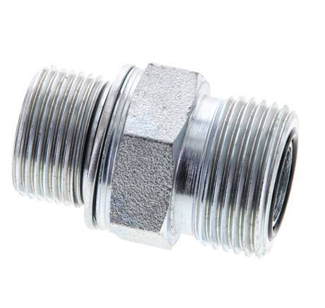 UNS 1''-14 x M22x1.5 Zinc plated Steel Double Nipple ORFS 400 Bar - Hydraulic